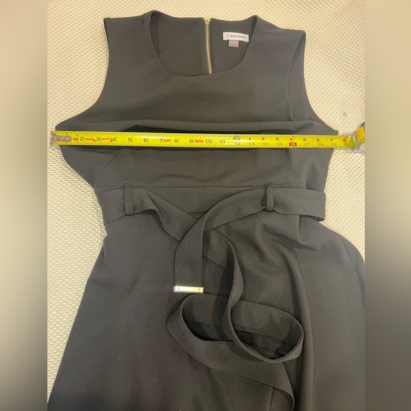 Calvin Klein size12 Belted Midi Black Dress Gold zip sleeveless cocktail formal - Picture 12 of 13